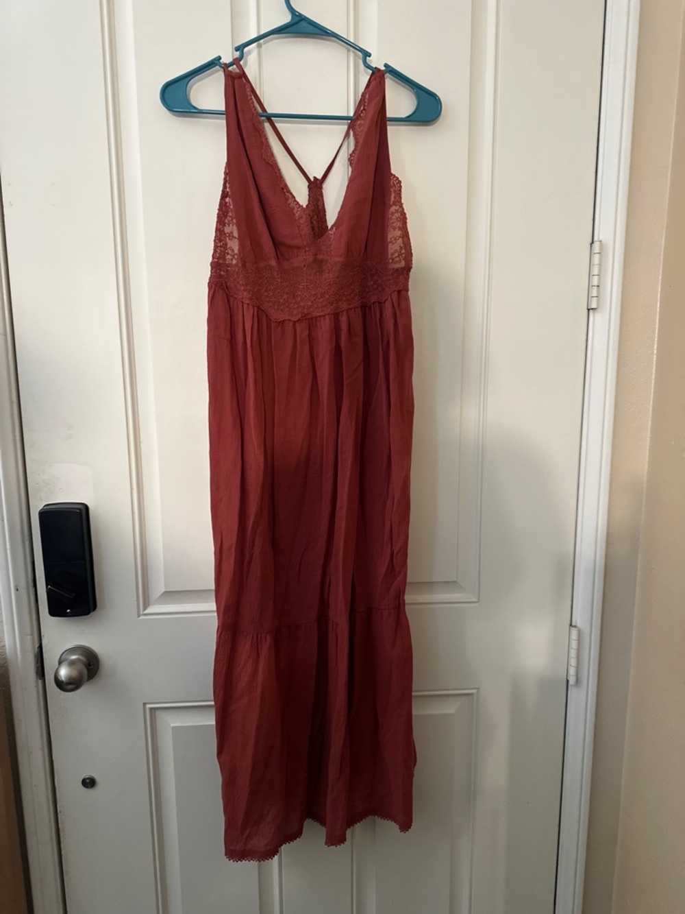Sleeveless V-Neck Lace Detail Maxi Dress - Rust